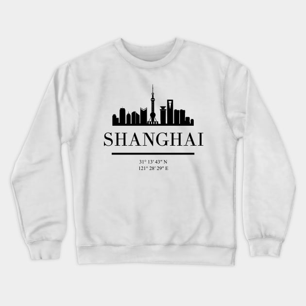 SHANGHAI CHINA BLACK SILHOUETTE SKYLINE ART Crewneck Sweatshirt by deificusArt